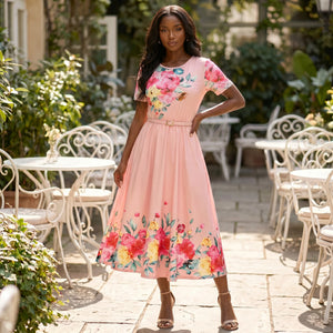 Floral Belted Midi Dress WHD0605530-LF2509