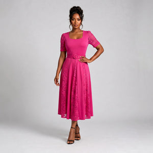 Lace Panel Midi Dress WHD0605531-LF2519