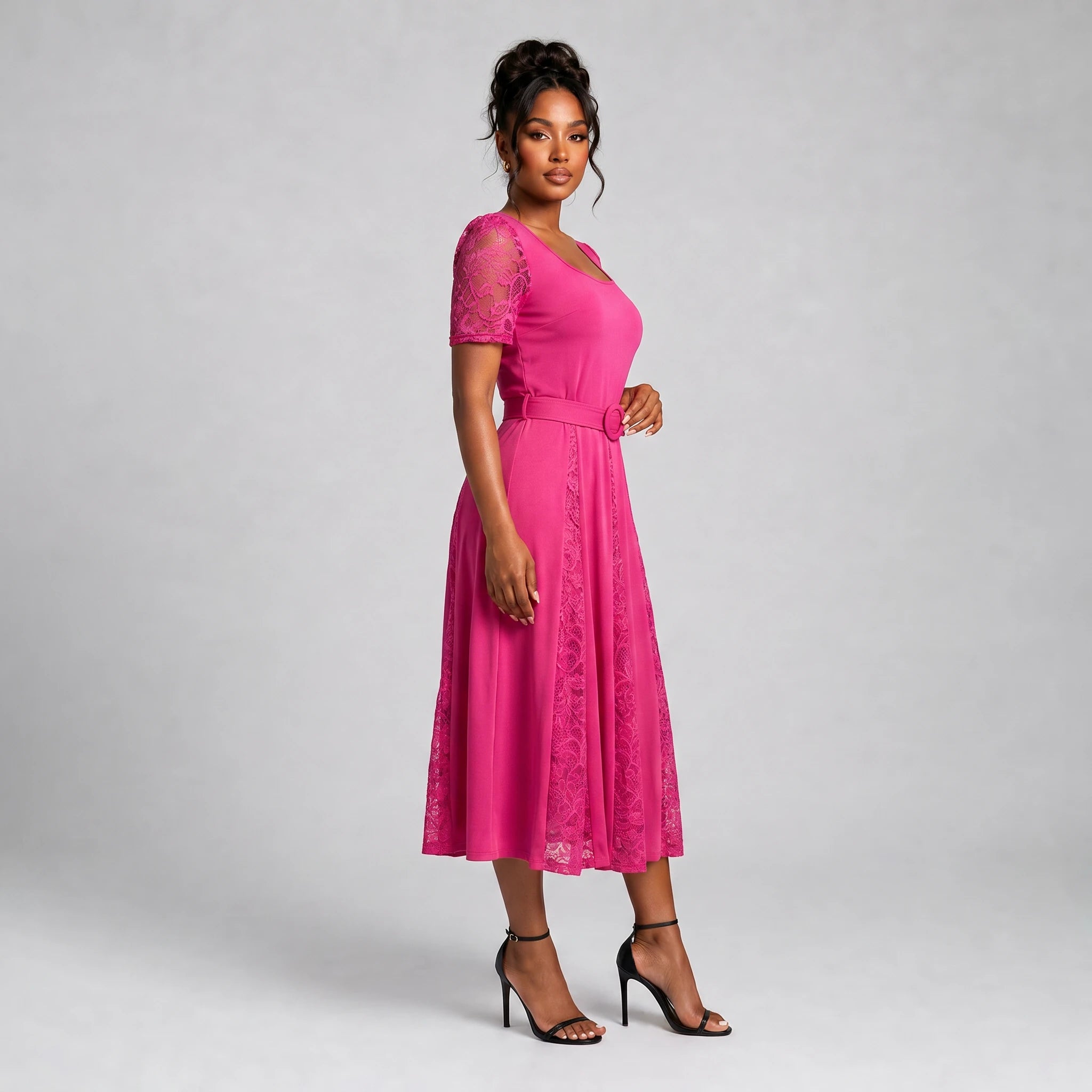 Lace Panel Midi Dress WHD0605531-LF2519