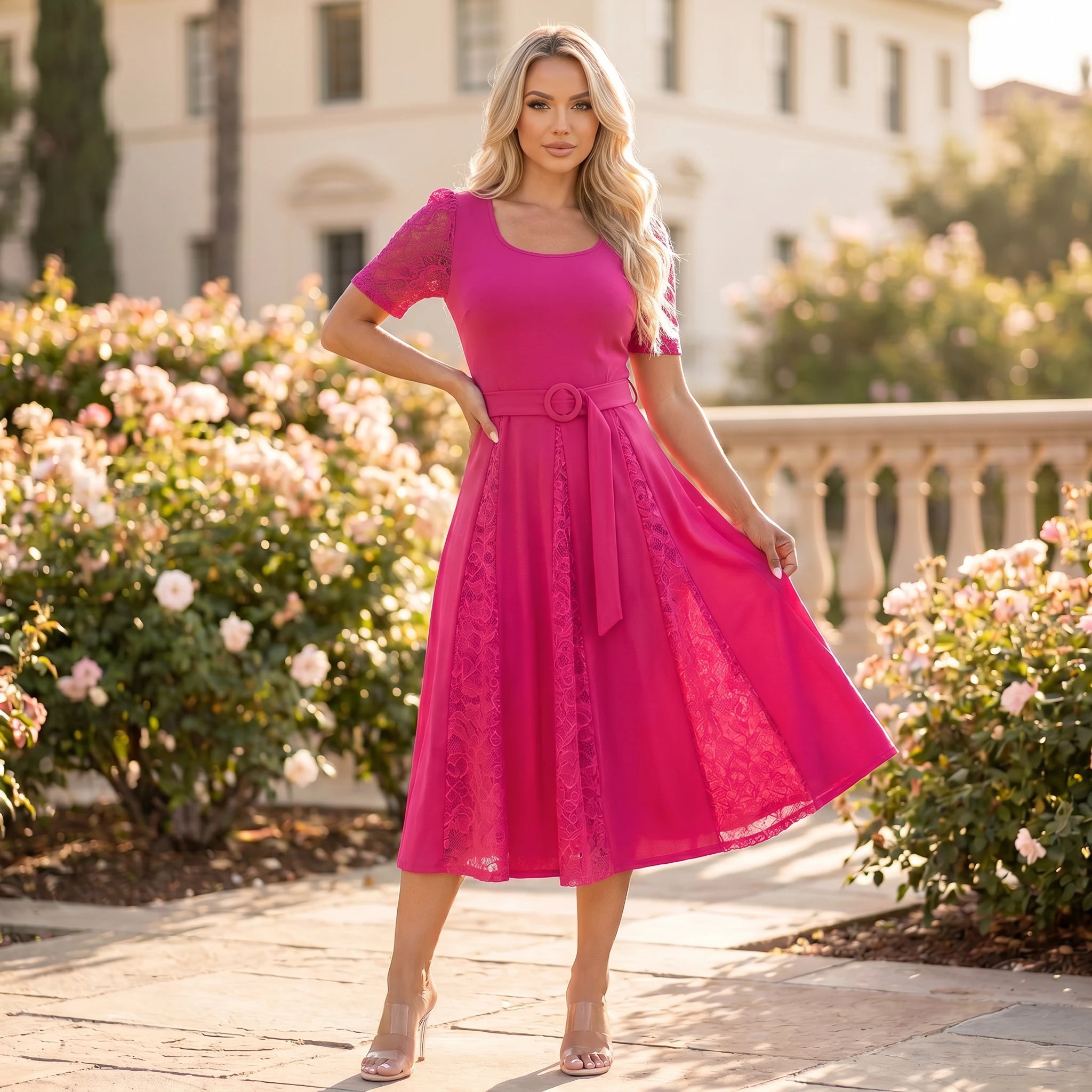 Lace Panel Midi Dress WHD0605531-LF2519