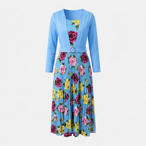 Floral Pleated Belted Midi Dress WHD0605532-LF2502