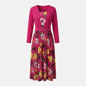 Floral Pleated Belted Midi Dress WHD0605532-LF2502