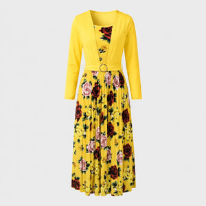 Floral Pleated Belted Midi Dress WHD0605532-LF2502