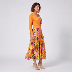 Floral Pleated Belted Midi Dress WHD0605532-LF2502