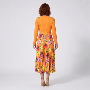Floral Pleated Belted Midi Dress WHD0605532-LF2502