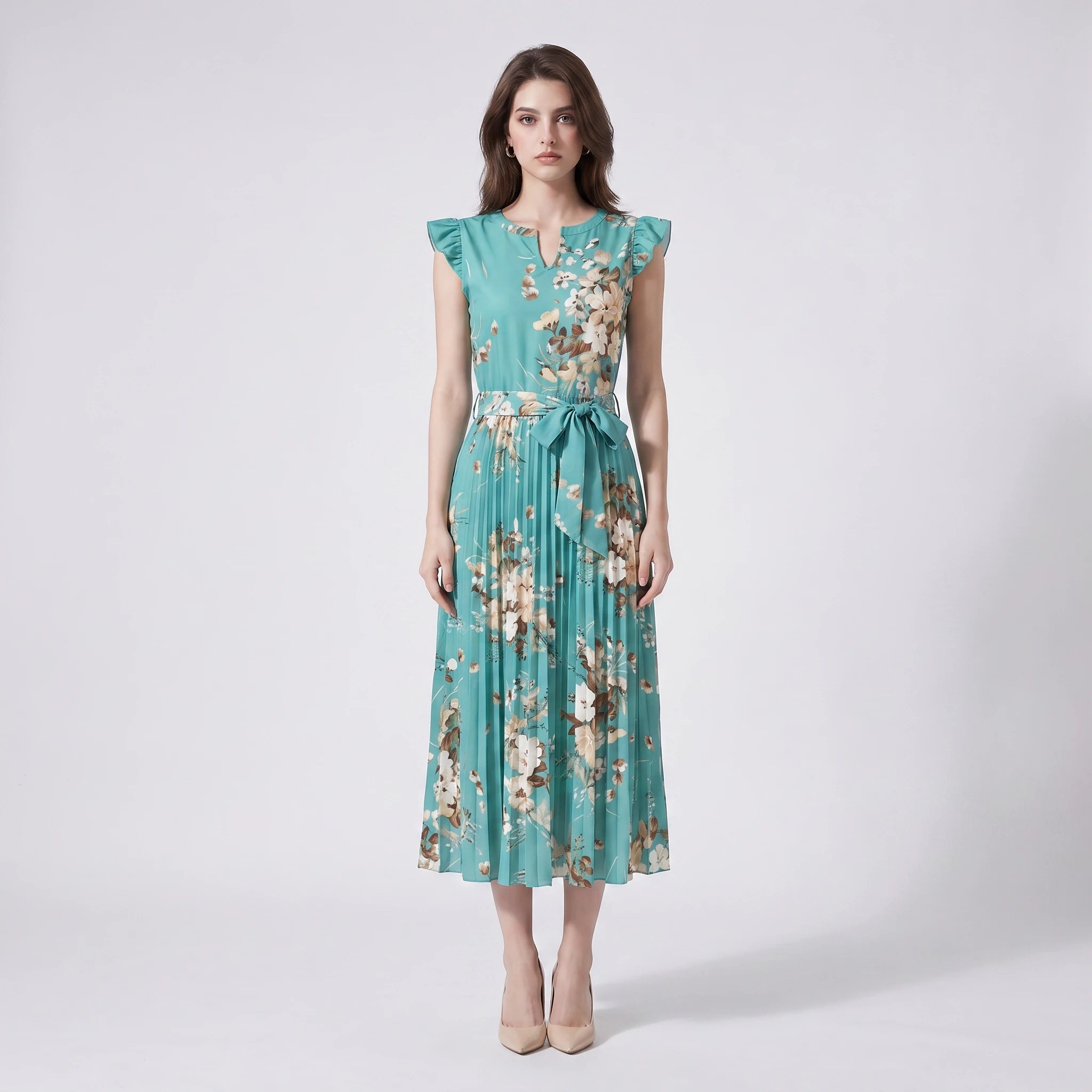 Floral Tie-Waist Midi Dress WHD0605533-LF2318