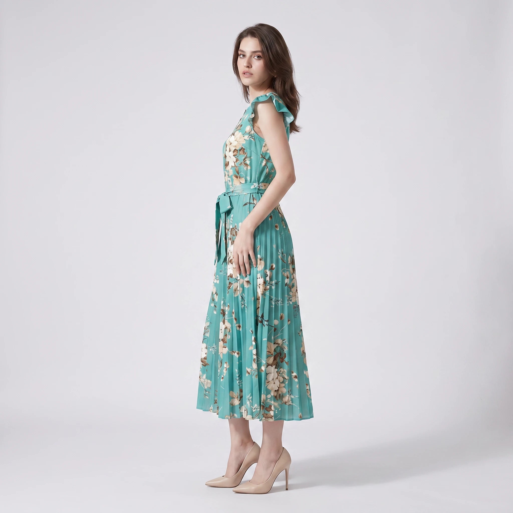 Floral Tie-Waist Midi Dress WHD0605533-LF2318