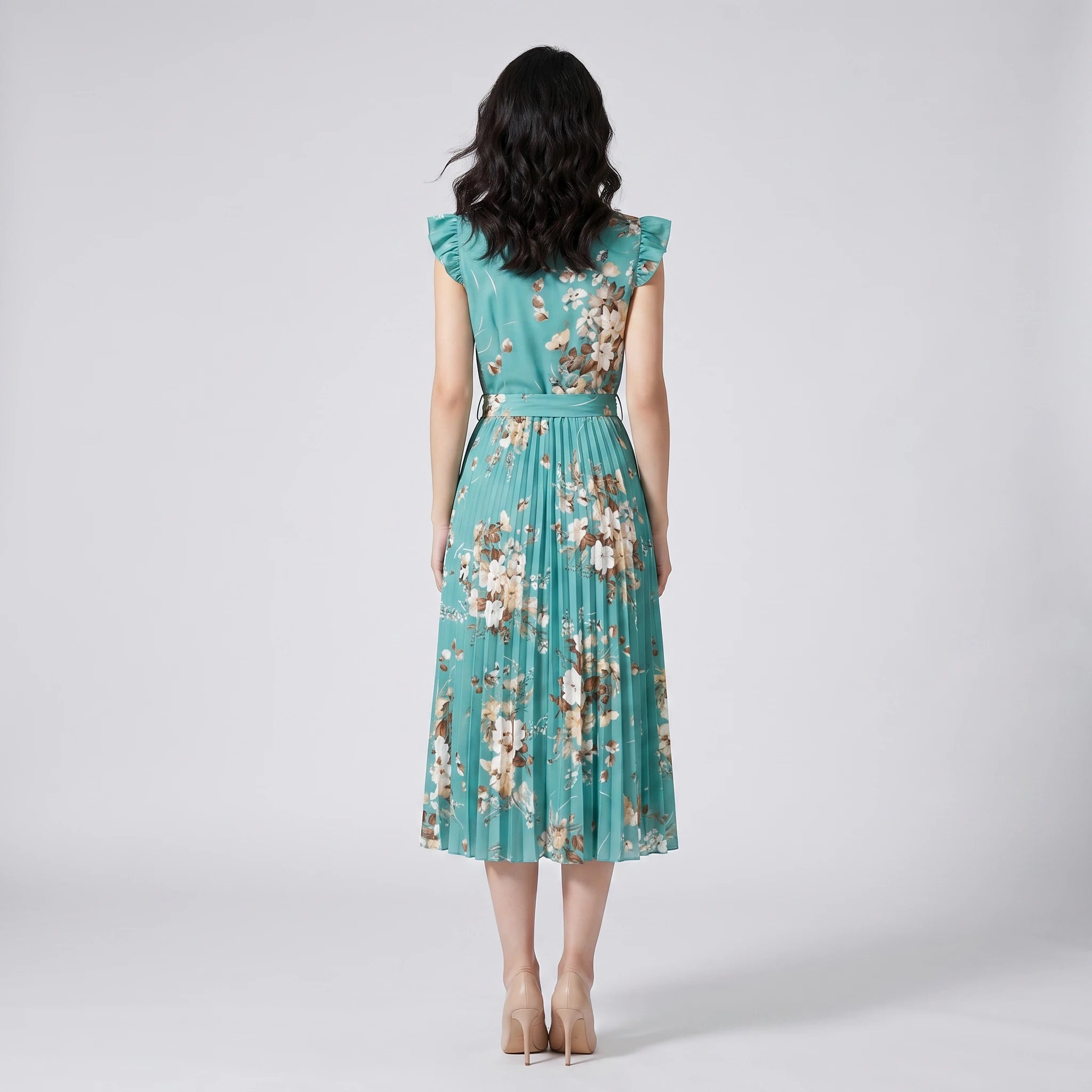Floral Tie-Waist Midi Dress WHD0605533-LF2318