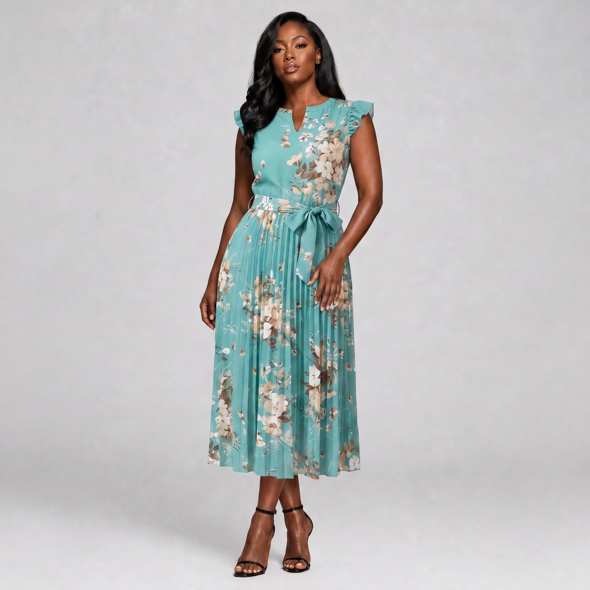 Floral Tie-Waist Midi Dress WHD0605533-LF2318