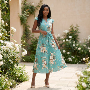 Floral Tie-Waist Midi Dress WHD0605533-LF2318