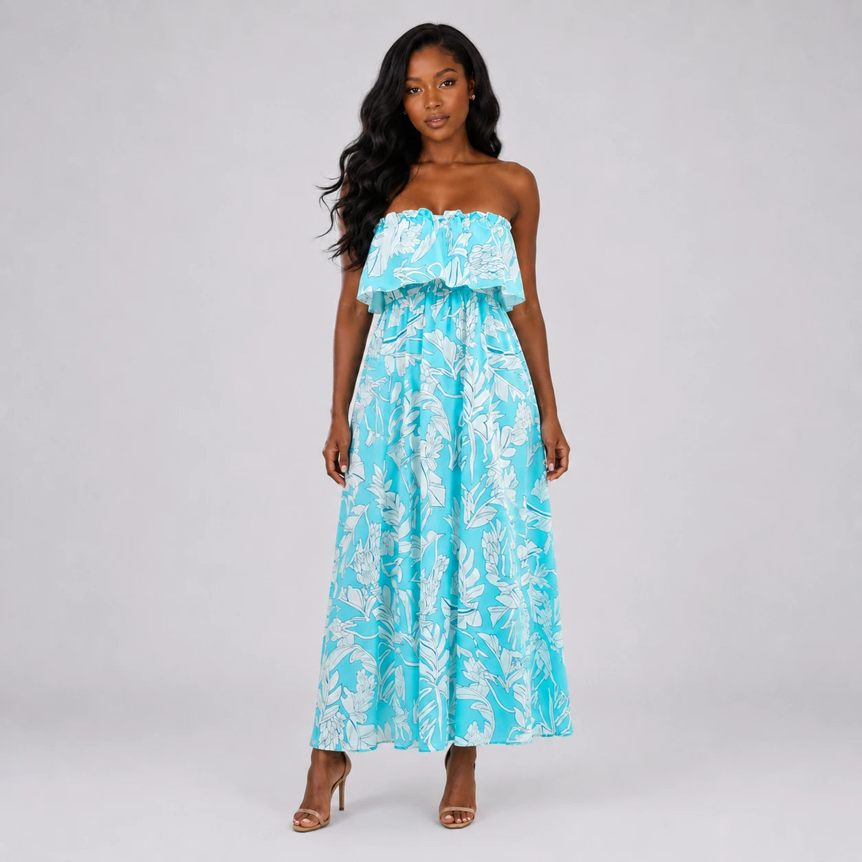 Tropical Ruffle Maxi Dress WHD0606001