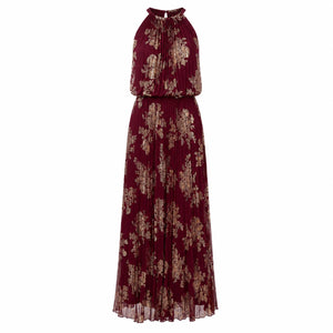 Burgundy Floral Halter Maxi Dress WHD0606003