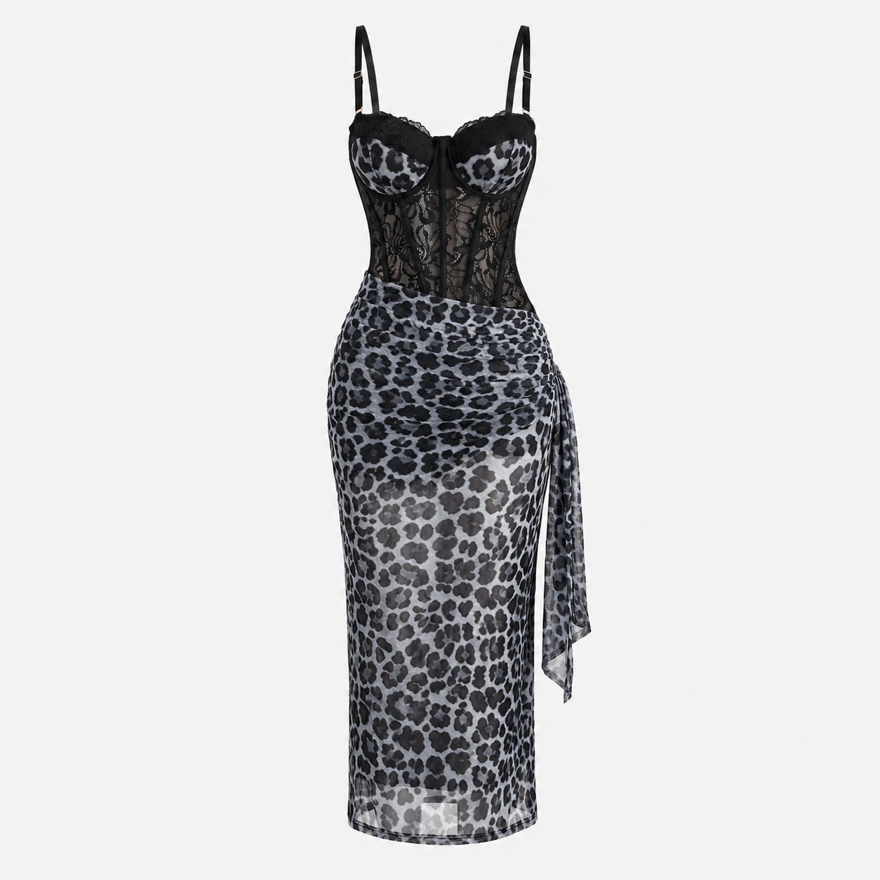 Leopard Lace Corset Maxi Dress WHD0606004