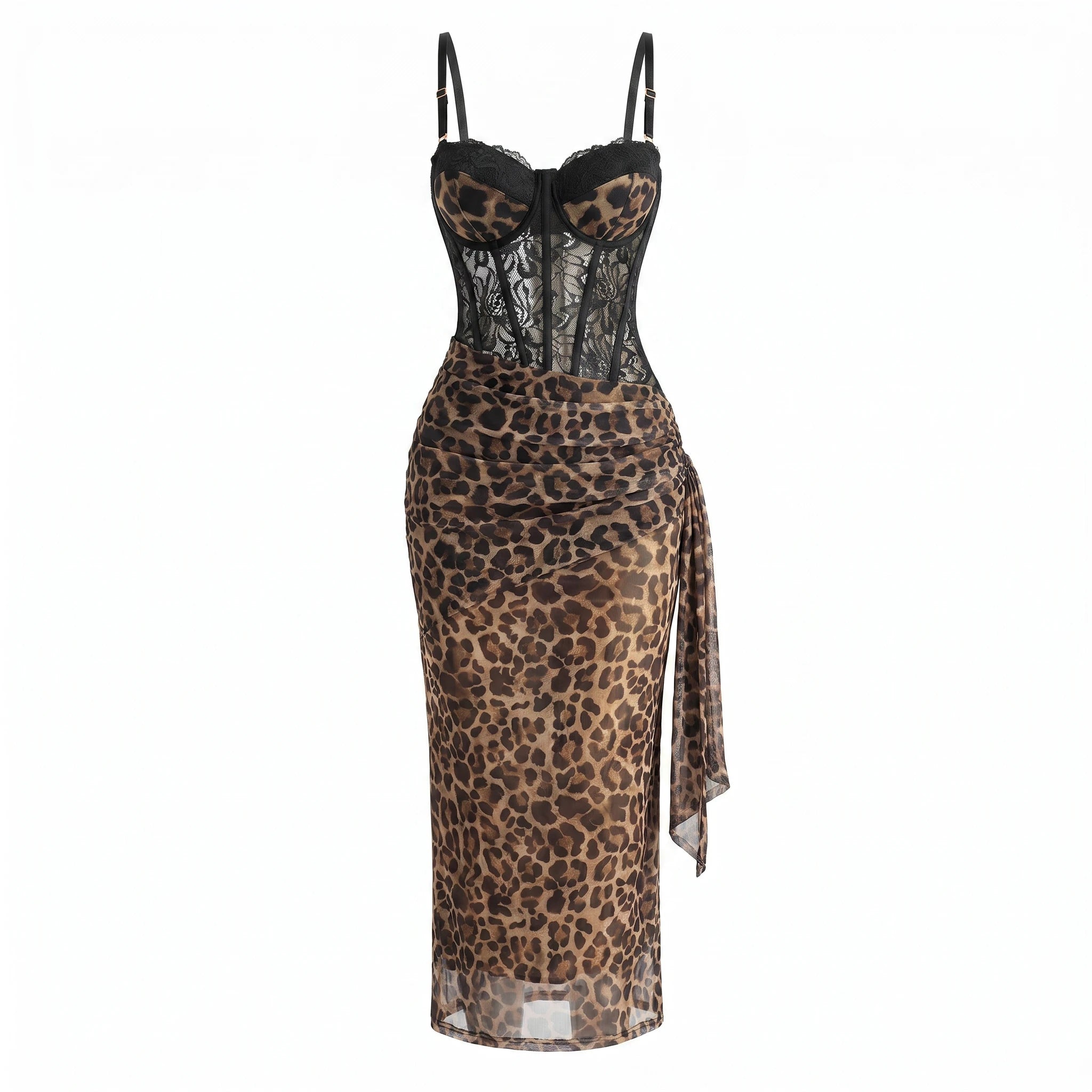 Leopard Lace Corset Maxi Dress WHD0606004
