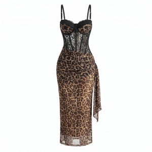 Leopard Lace Corset Maxi Dress WHD0606004