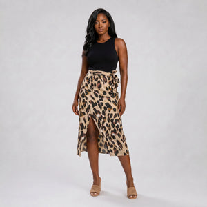 Leopard Tie-Waist Midi Skirt WHD0606005