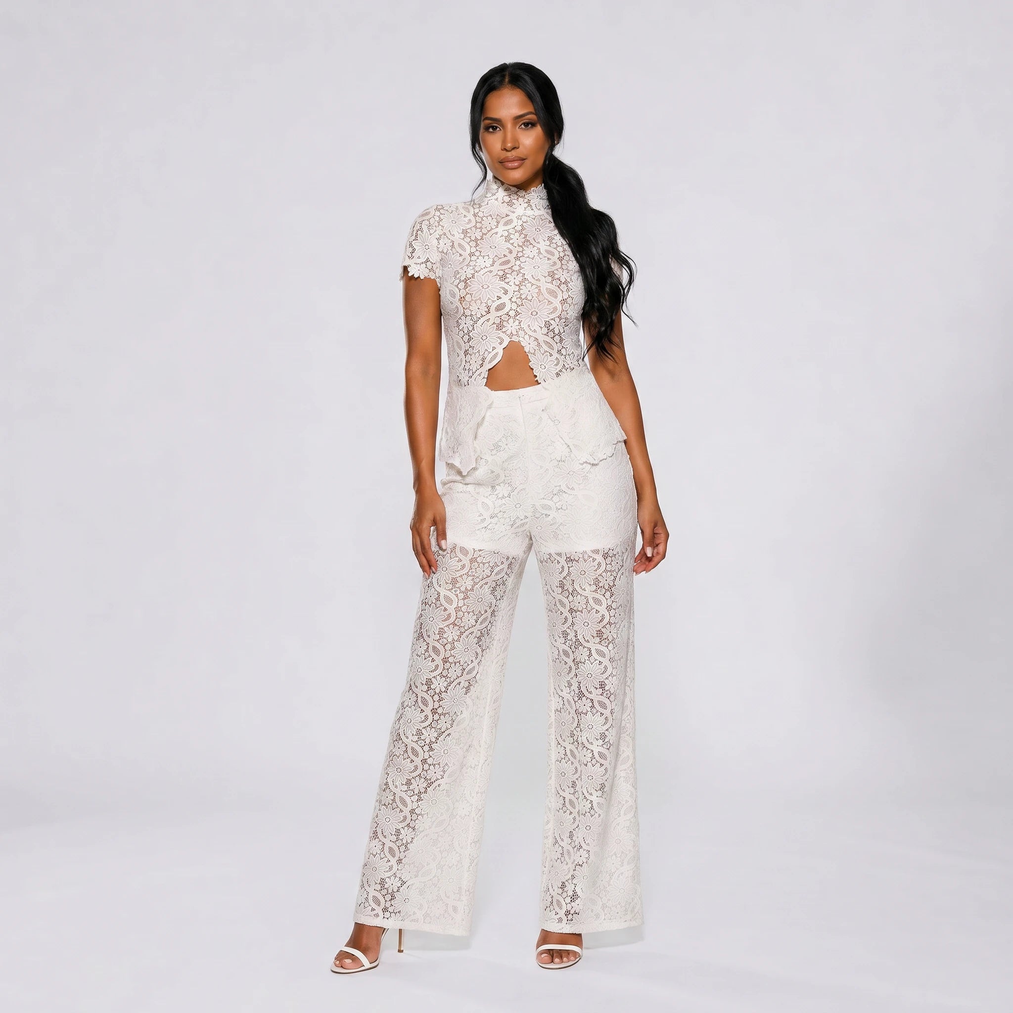 White Lace Wide Leg Set WHD0606006
