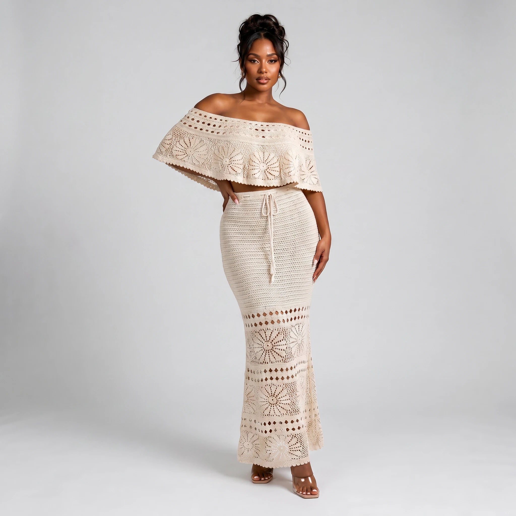 Ivory Crochet Skirt Set WHD0606007