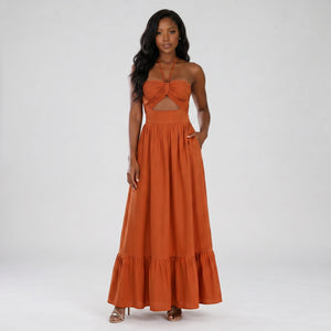 Ruched Halter Maxi Dress WHD0606011