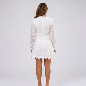 White Eyelet Lace Mini Dress WHD0606013