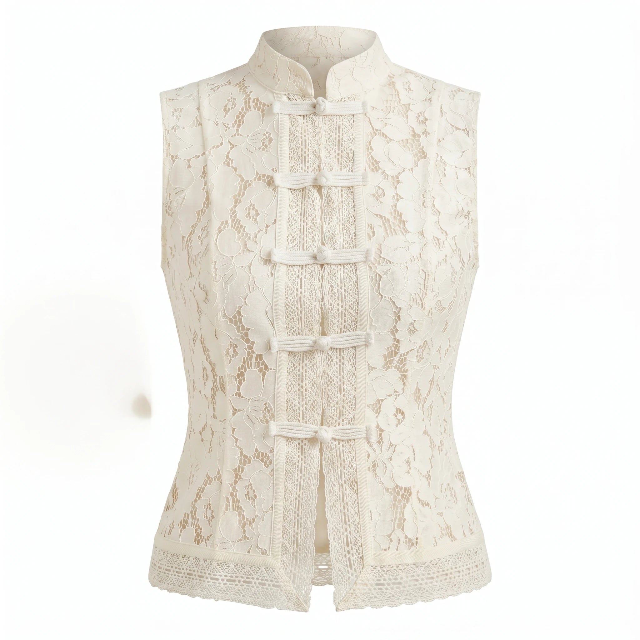 Lace Frog Closure Sleeveless Top WHD0606014