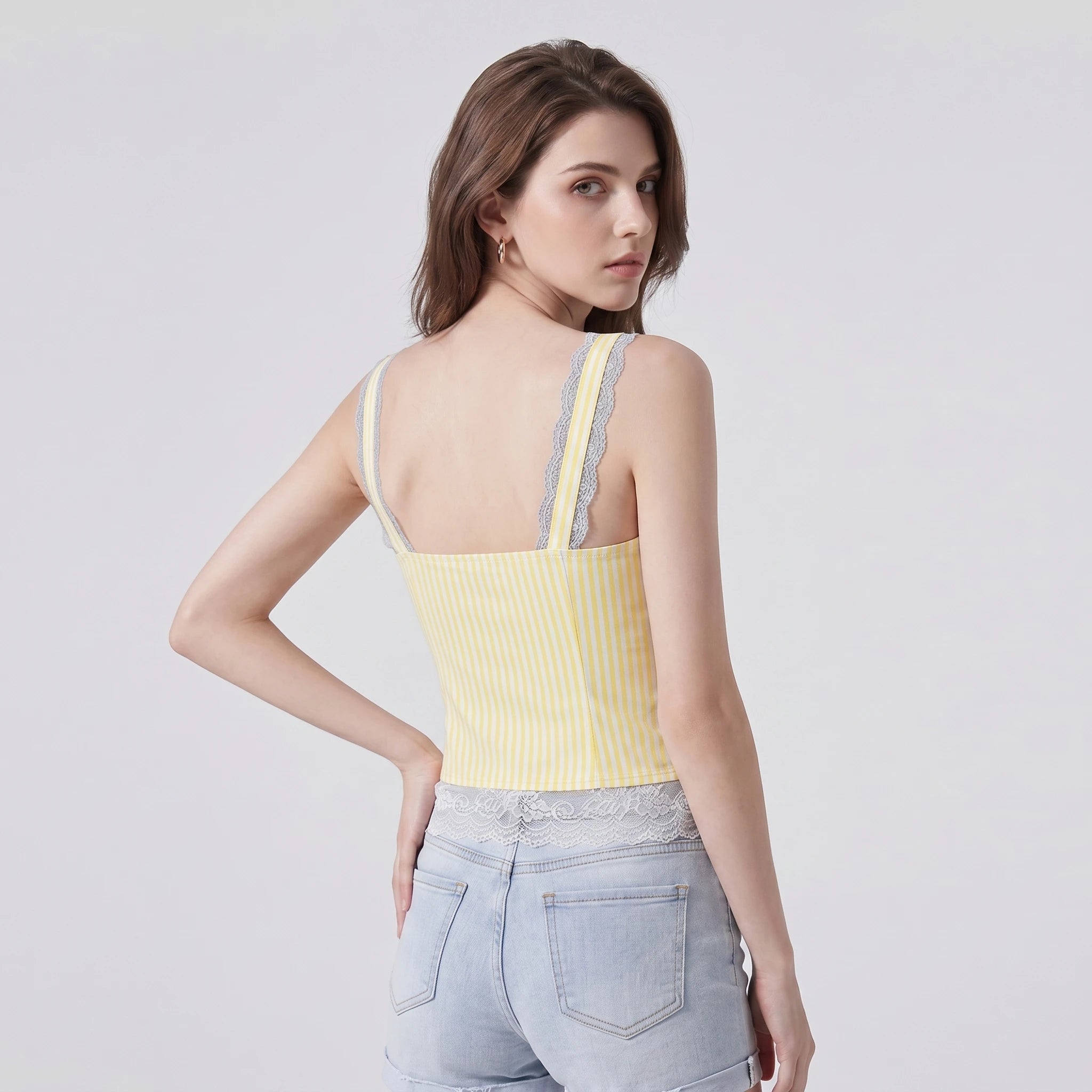 Striped Lace Trim Cami Top WHD0606020