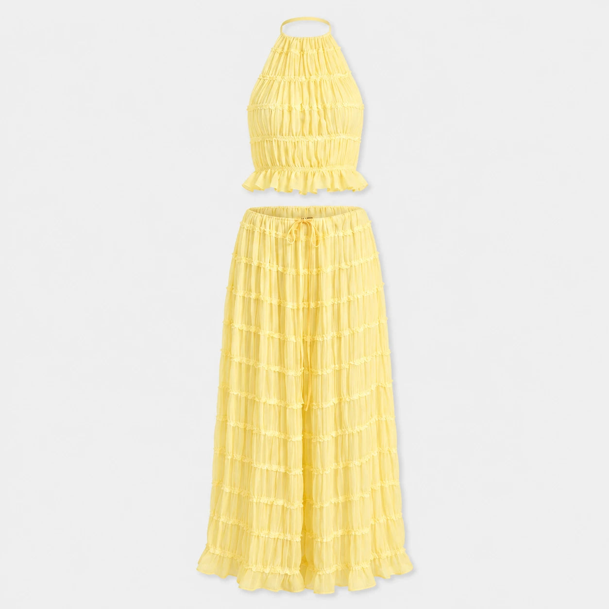 Ruffle Halter Wide Leg Set WHD0606030