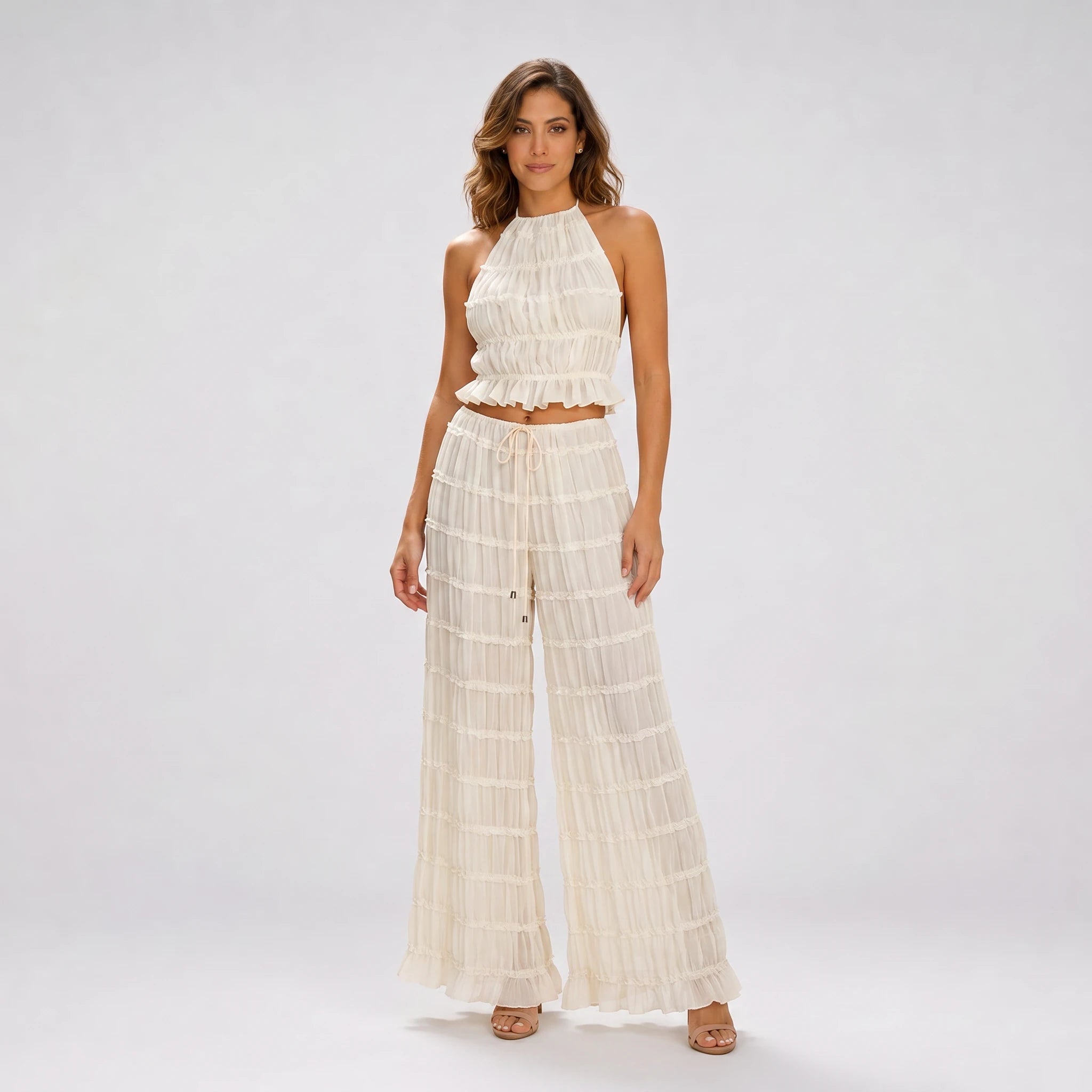 Ruffle Halter Wide Leg Set WHD0606030