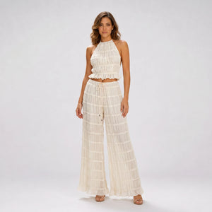 Ruffle Halter Wide Leg Set WHD0606030