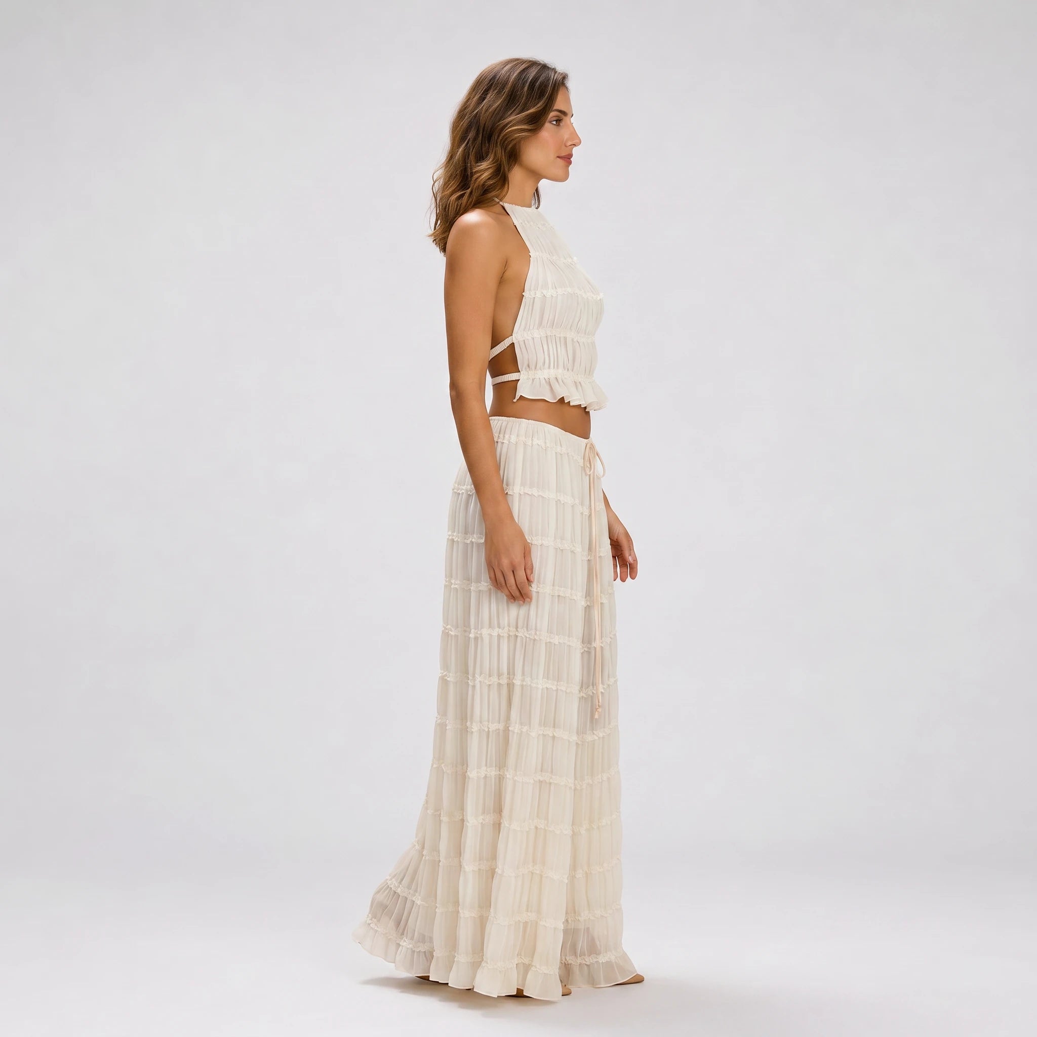 Ruffle Halter Wide Leg Set WHD0606030