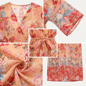 Floral Tie Waist Kimono Cover-Up WHD0606033
