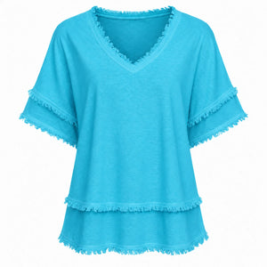Frayed V-Neck Layered Top WHD0606035