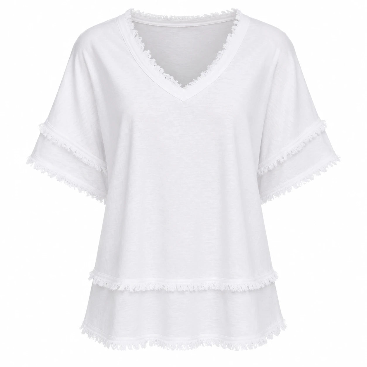 Frayed V-Neck Layered Top WHD0606035