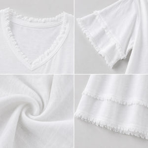 Frayed V-Neck Layered Top WHD0606035