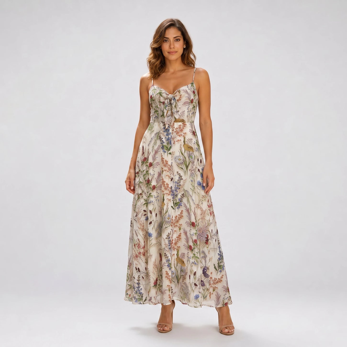 Floral Tie Front Maxi Dress WHD0606037