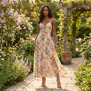 Floral Tie Front Maxi Dress WHD0606037