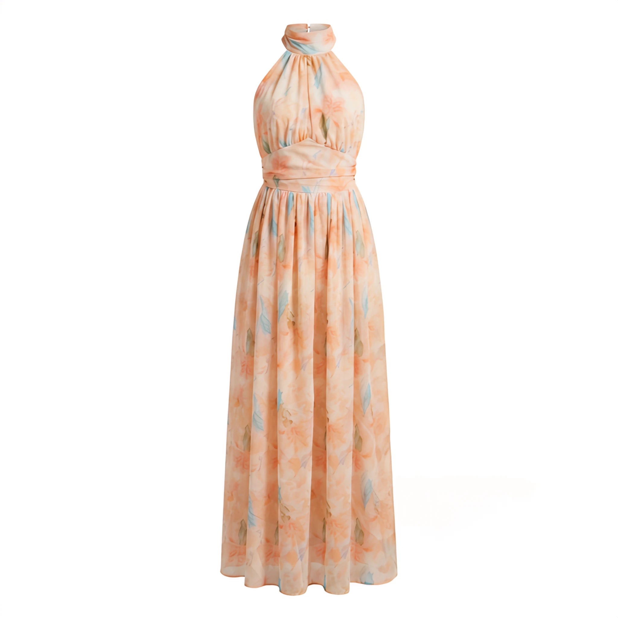 Floral Halter Tie Maxi Dress WHD0606038