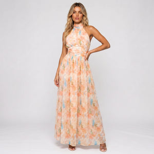 Floral Halter Tie Maxi Dress WHD0606038