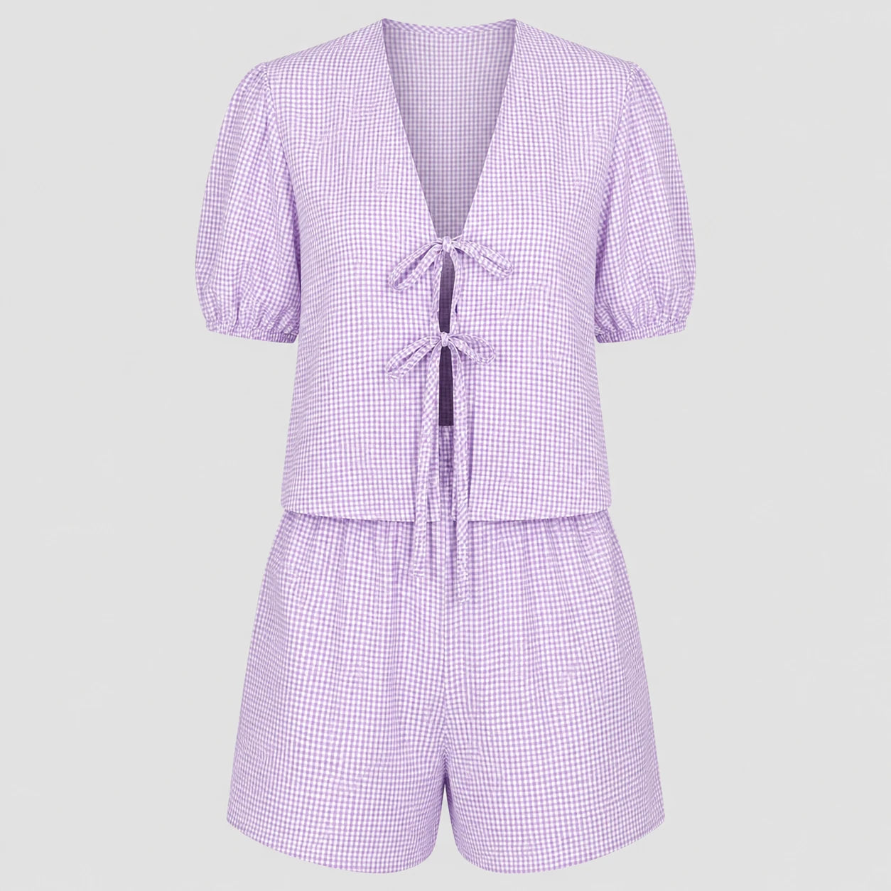 Gingham Tie Front Romper WHD0606041