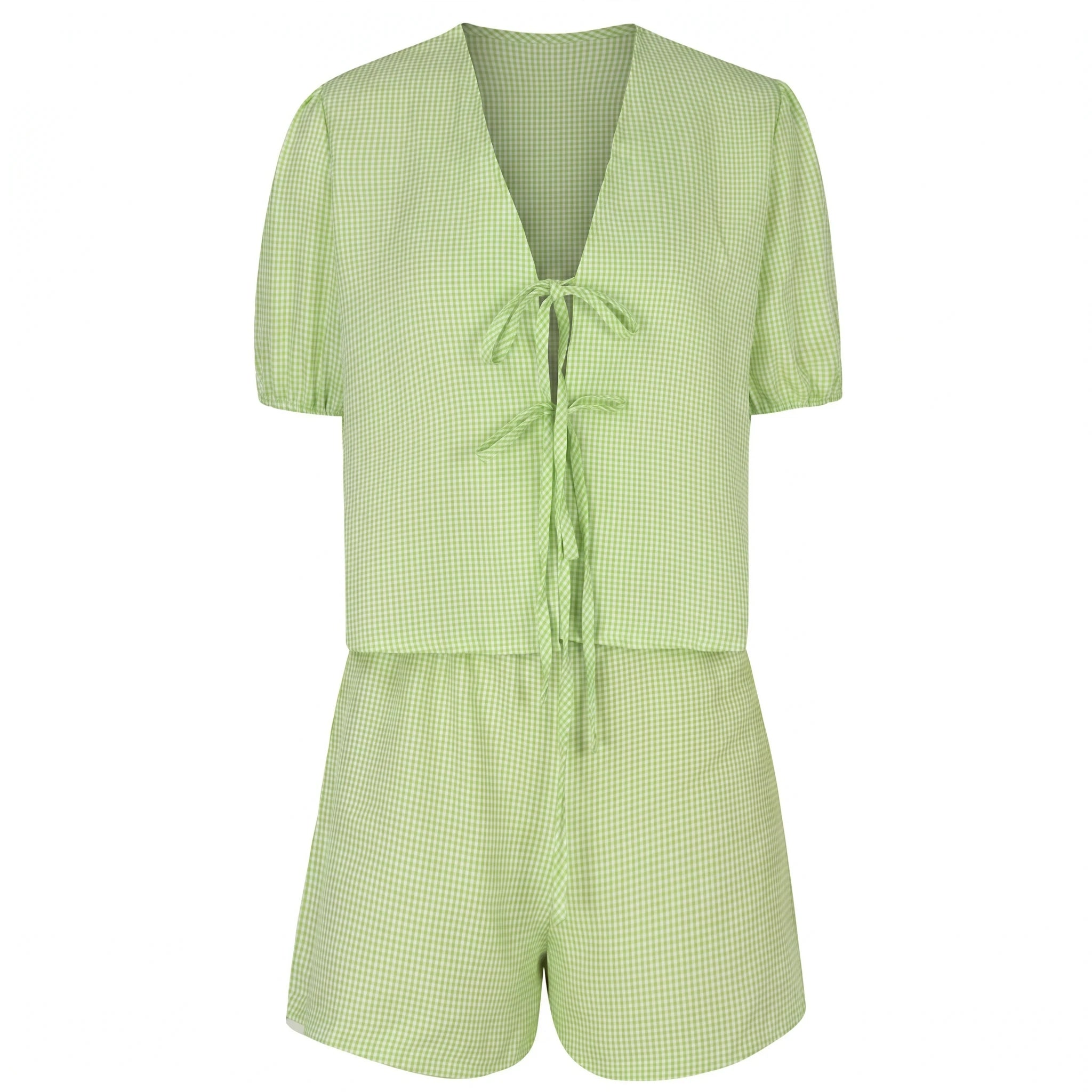 Gingham Tie Front Romper WHD0606041