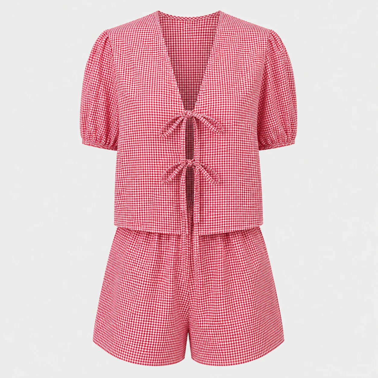 Gingham Tie Front Romper WHD0606041