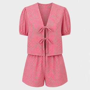 Gingham Tie Front Romper WHD0606041
