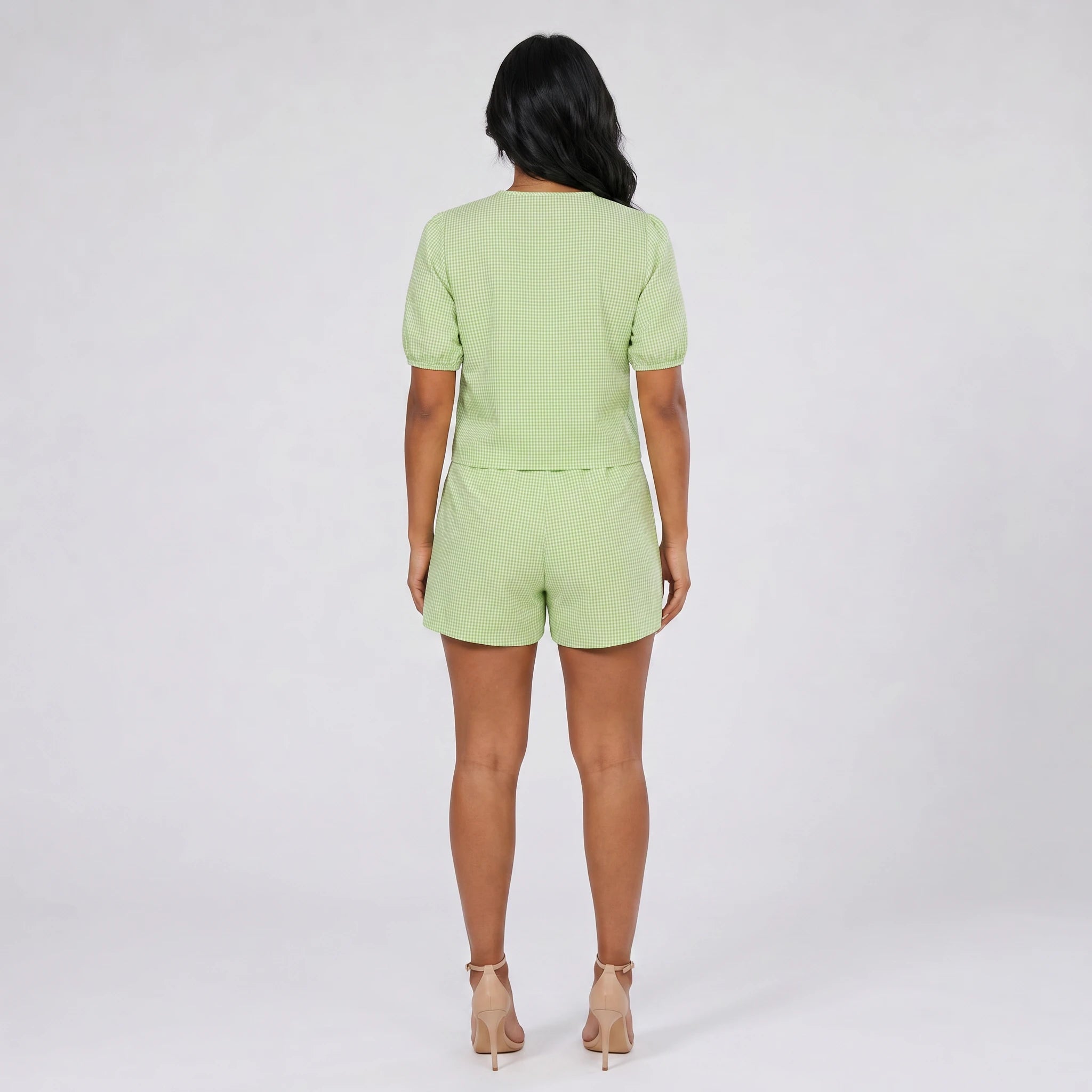Gingham Tie Front Romper WHD0606041