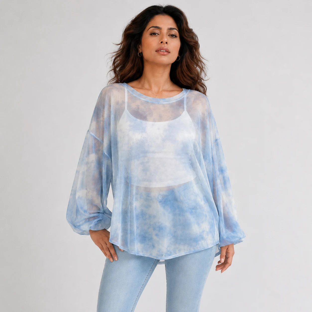 Gray Tie-Dye Long Sleeve Tee WHD0606044