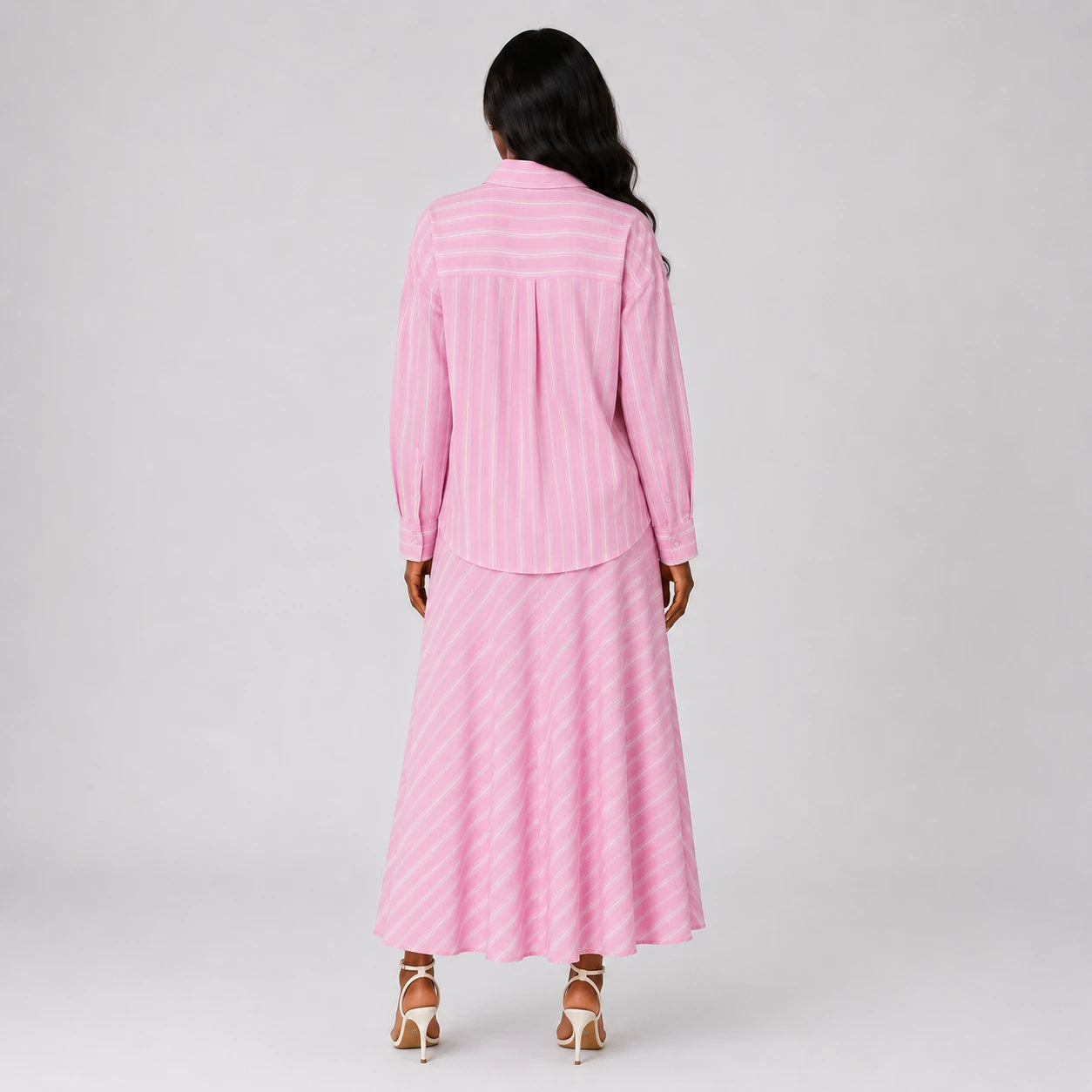 Pink Stripe Shirt Skirt Set WHD0606045