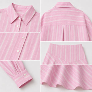 Pink Stripe Shirt Skirt Set WHD0606045