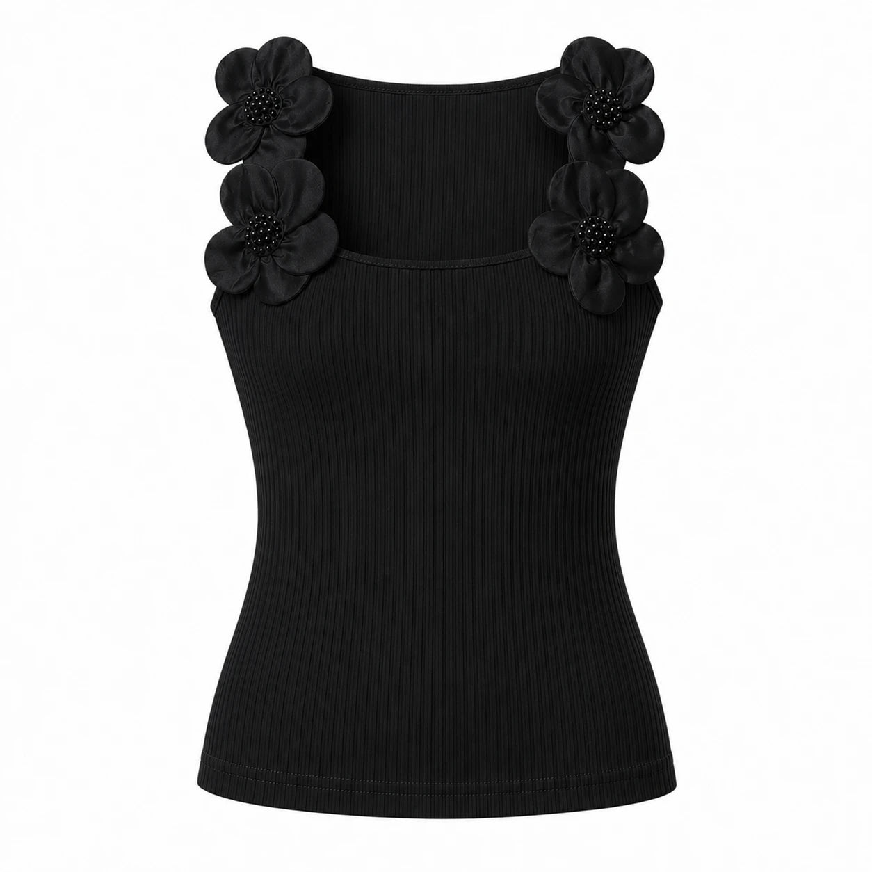 Pearl Flower Ribbed Tank Top WHD0606046