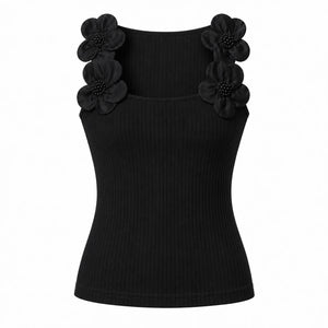 Pearl Flower Ribbed Tank Top WHD0606046