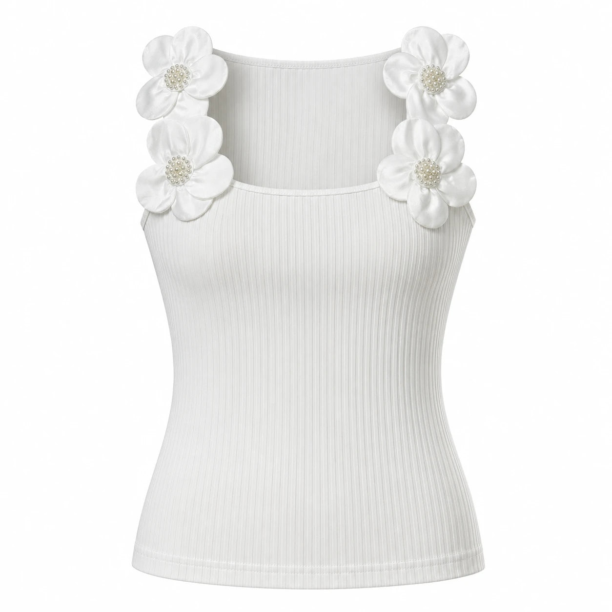 Pearl Flower Ribbed Tank Top WHD0606046