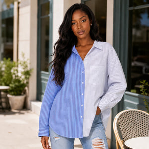Colorblock Stripe Button Shirt WHD0606047